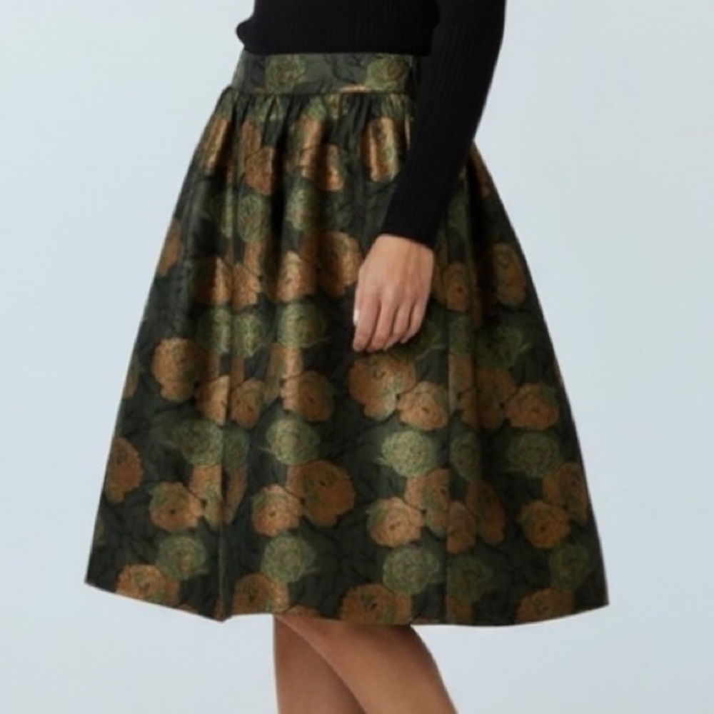 J.Crew Collection Metallic Floral Brocade A-Line Midi Skirt Green Size 2